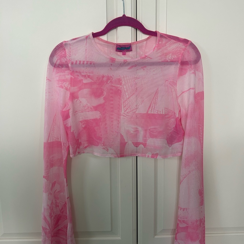 Edikted Pink Sheer Long Sleeve Blouse
